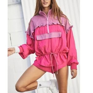 Free People MOVEMENT 3/4 Zip Pullover Jacket/Short set pink